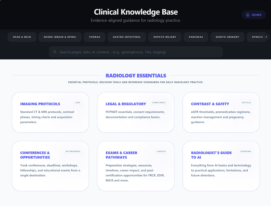 Clinical Knowledge Base — oncology staging guides and radiology references